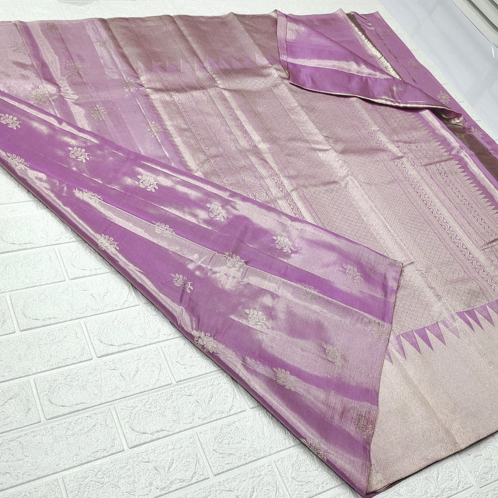 Pastel Shades Kanchipuram Handloom Tissue Silk Borderless Sarees