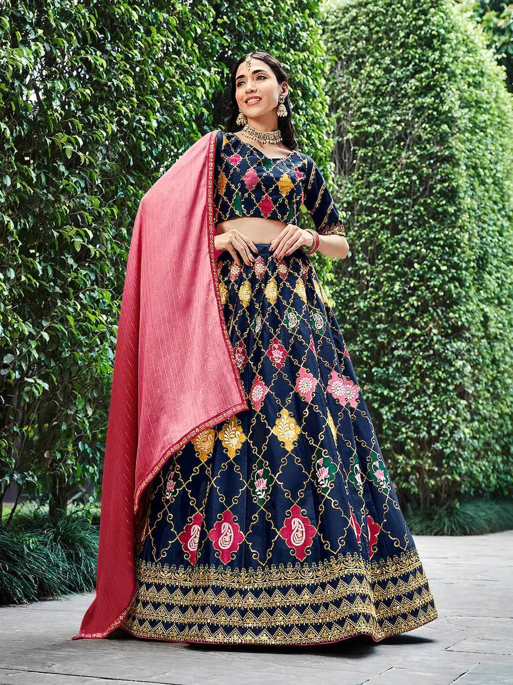 Elegant Navy Blue Lehenga Choli with Sequins Embroidery