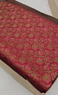 Rustic Red Banarasi Semi Katan Silk Tanchoi Brocade Saree