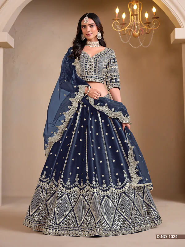 Festive Navy Blue Thread & Sequins Lehenga Choli