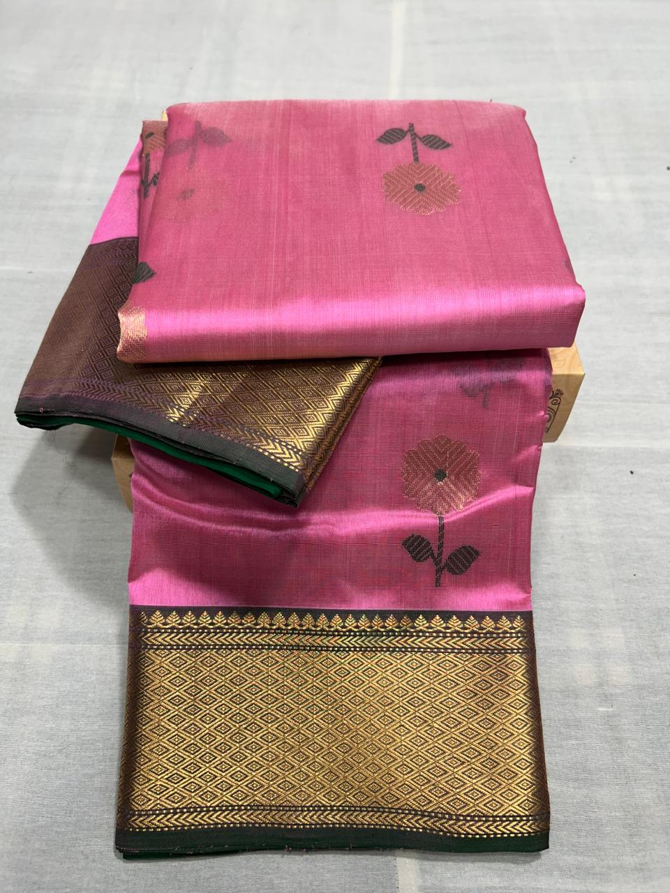 Dual Tone Pink Chanderi Handloom Pattu Silk Meenakari Saree