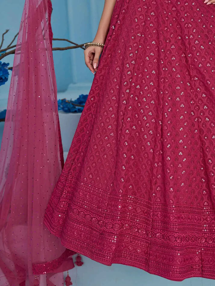 Rosy Pink Party Wear Lehenga with Sequins & Dupatta
