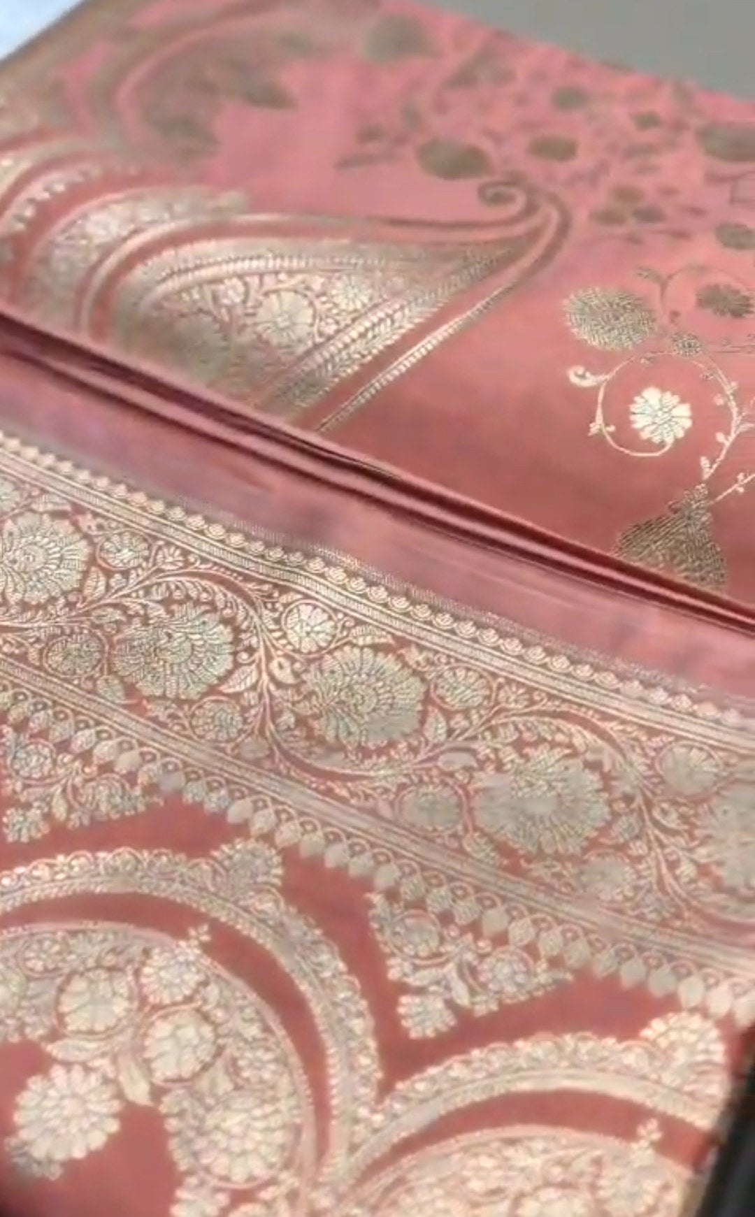 Peach Banarasi Mashru Soft Silk Jangla Saree