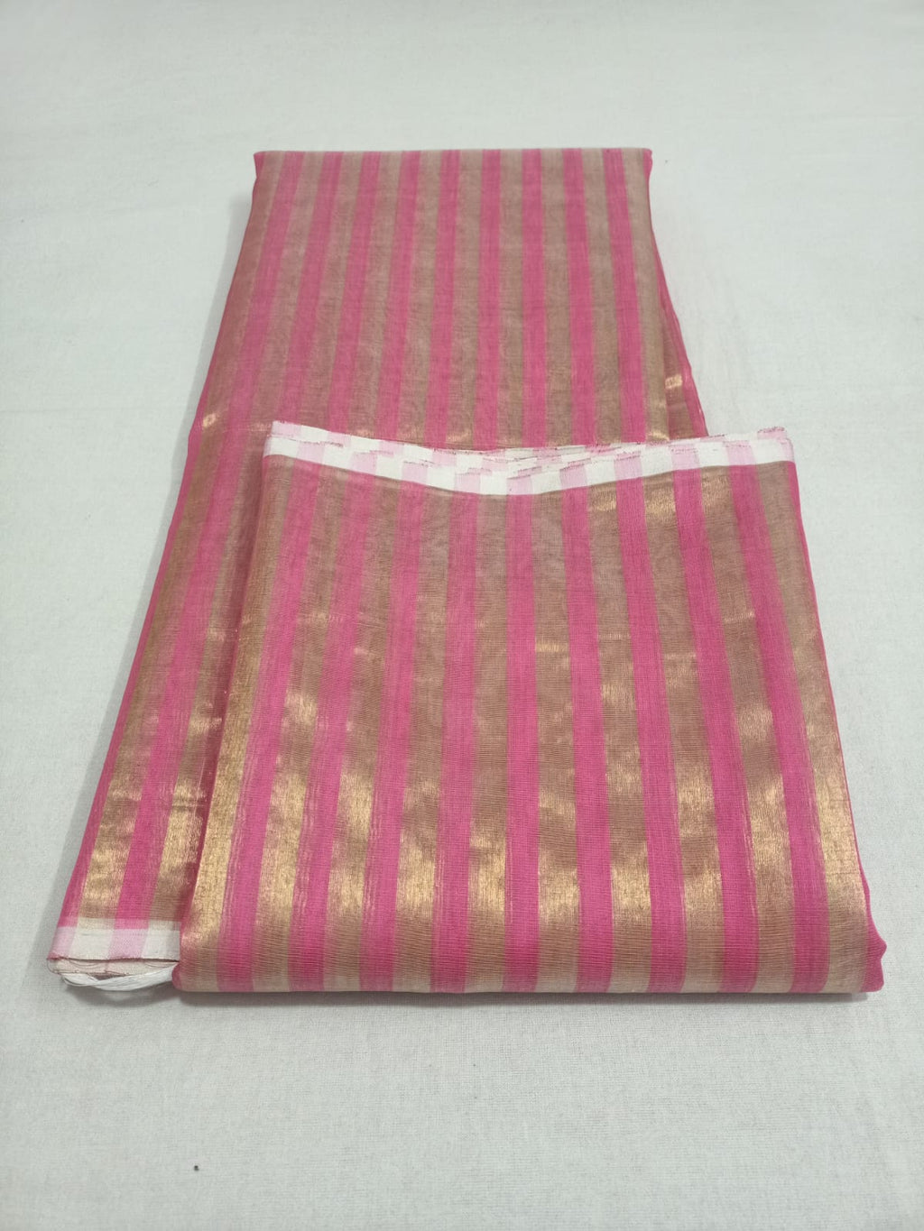 Pastel Pink Chanderi Handloom Cotton Silk Striped Saree