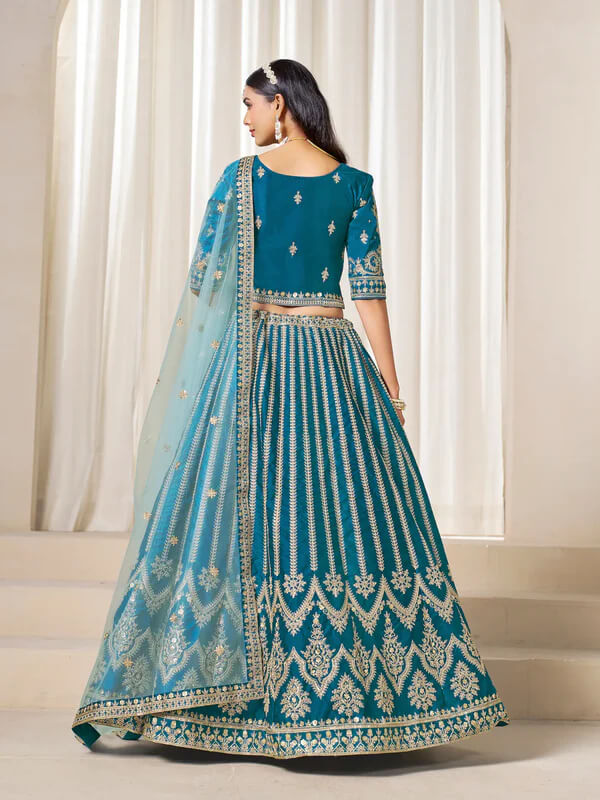 Peacock Blue Art Silk Lehenga with Thread & Sequins
