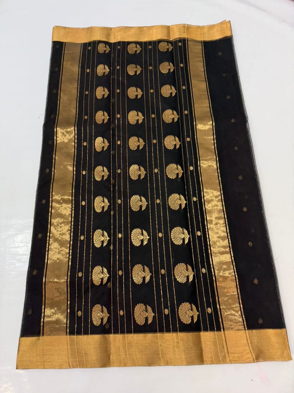 Black Chanderi Handloom Katan Silk Saree