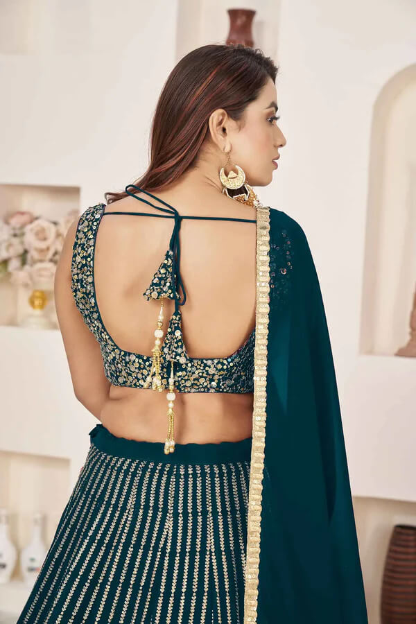 Green Vogue Georgette Lehenga with Zari & Sequins Work