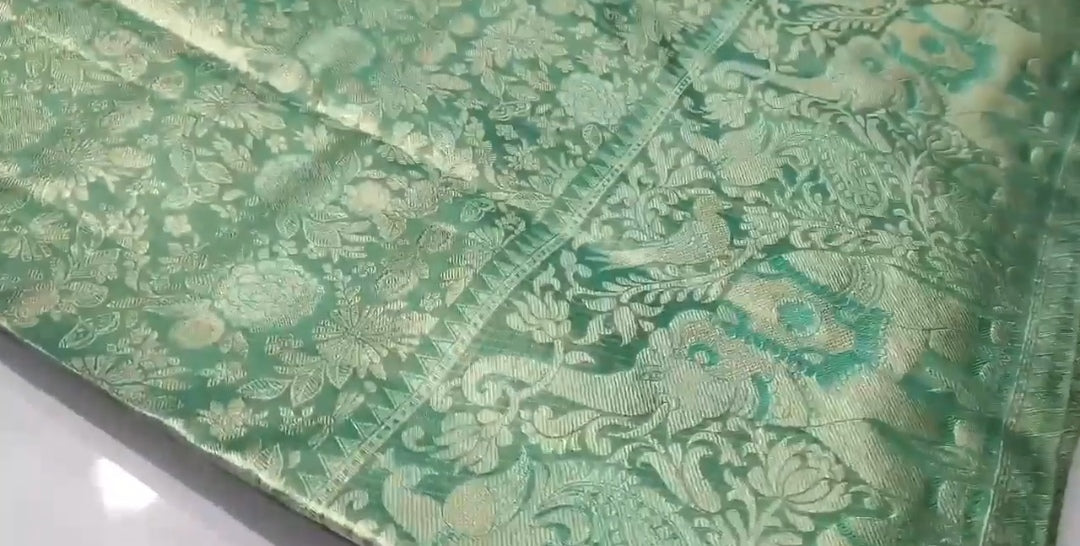 Pastel Green Kanchipuram Handloom Tissue Brocade Silk Saree