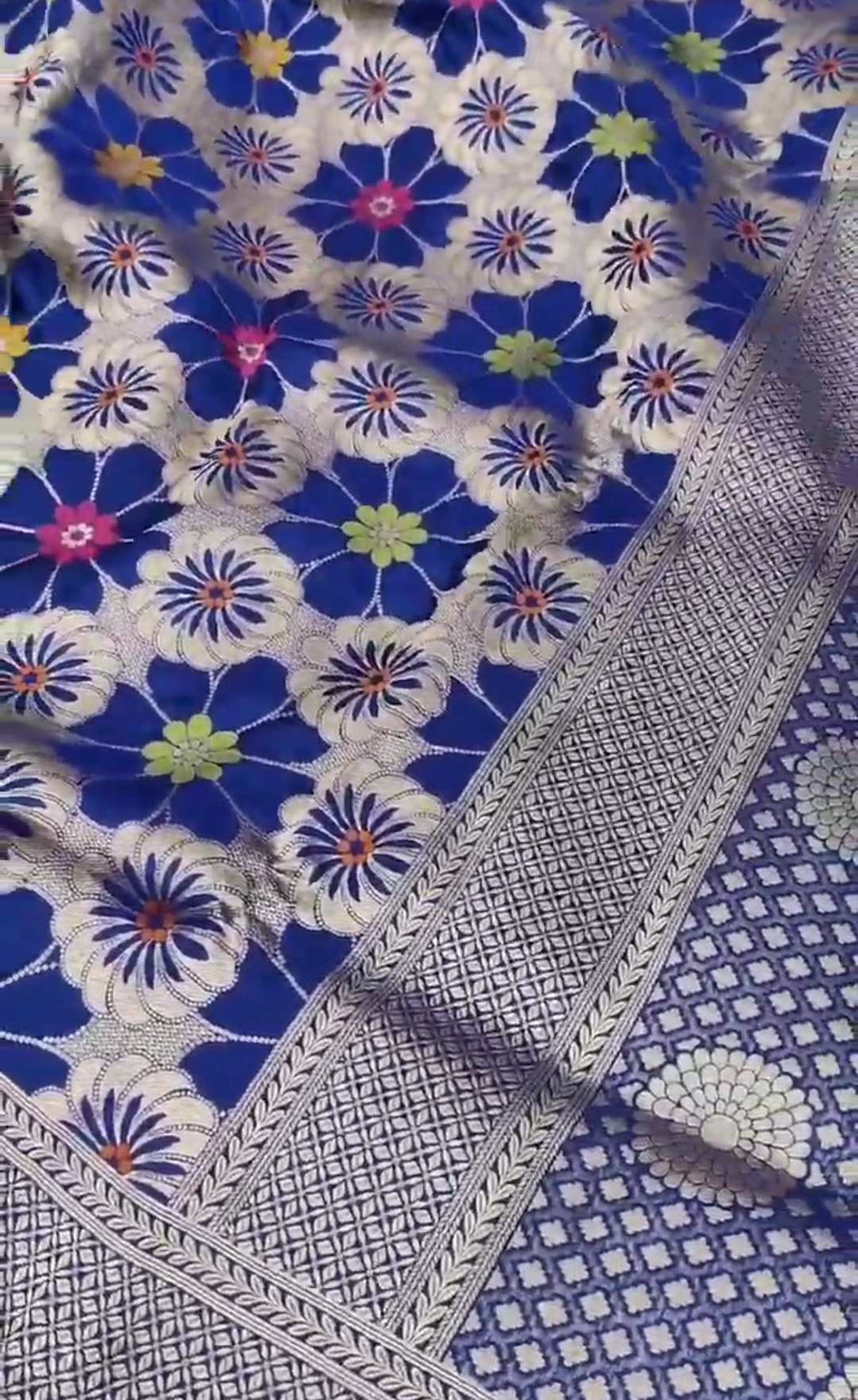 Royal Blue Banarasi Håndvæv Katan Silk Meenakari Saree