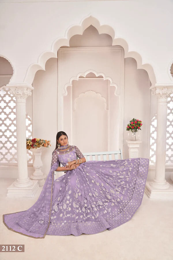 Lavender Net Lehenga Choli with Sequin Detailing