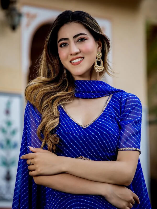 Blue Leheriya Georgette Lehenga with Zari Lace Work