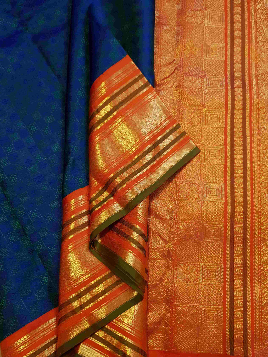 Peacock Blue Kanchipuram Handloom 2G Gold Pattu Silk Saree