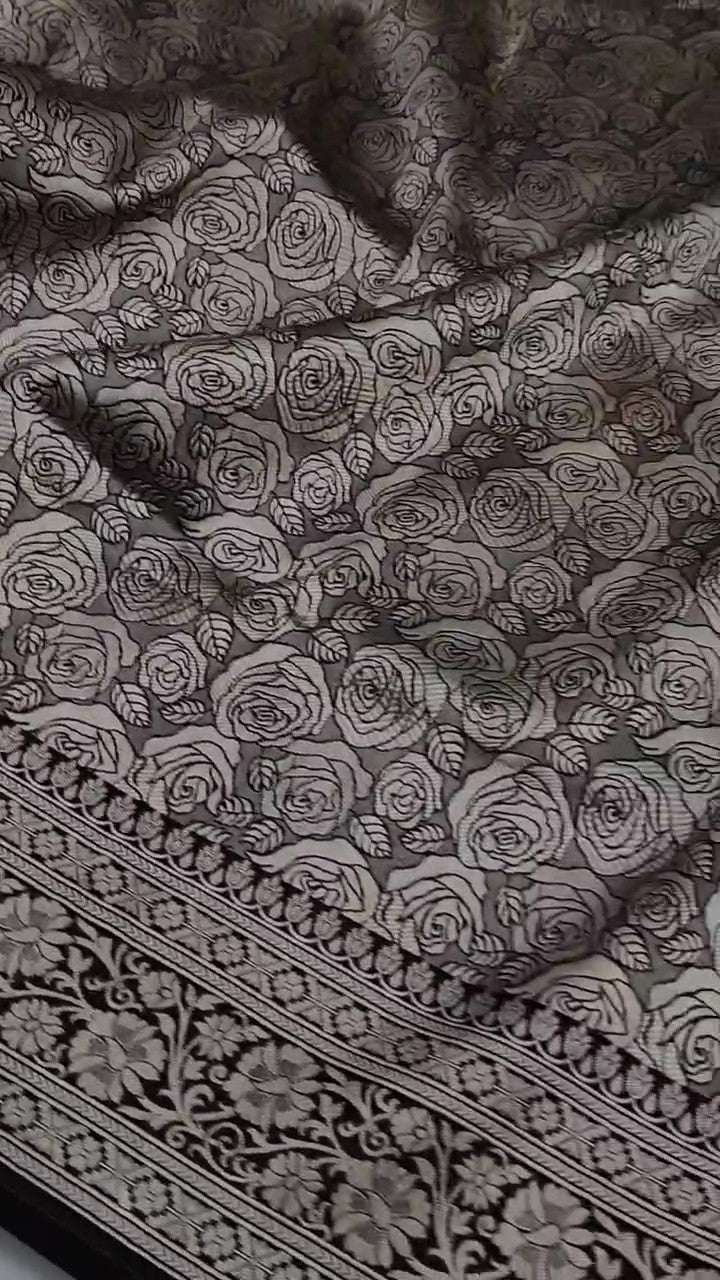 Black Banarasi Handloom Katan Silk Brocade Saree