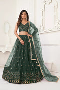 Festive Dark Green Net Embroidery Lehenga Choli