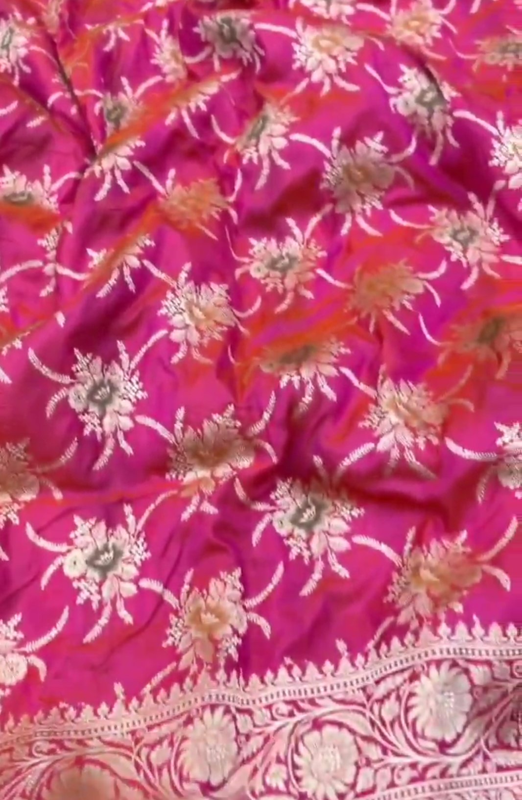 Hot Pink Banarasi Håndvæv Katan Silk Meenakari Saree