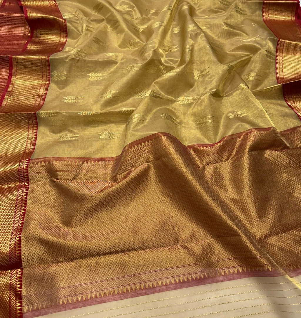 Gold Chanderi Handloom Katan Tissue Silk Saree