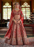 Elegant Red Bridal Lehenga choli with Pearl Embroidery