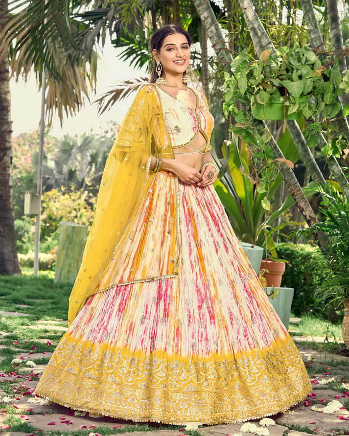 Lightning Yellow Lehenga with Sequins, Zari & Digital Print