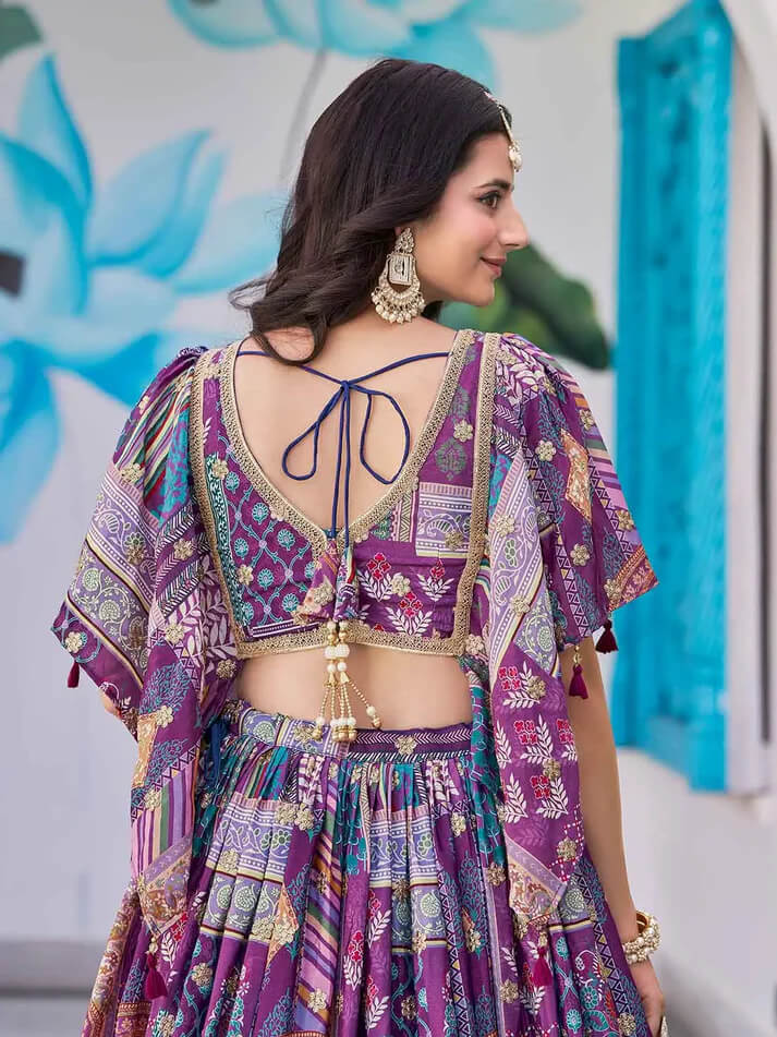 Purple Digital Print Lehenga with Choker Dupatta