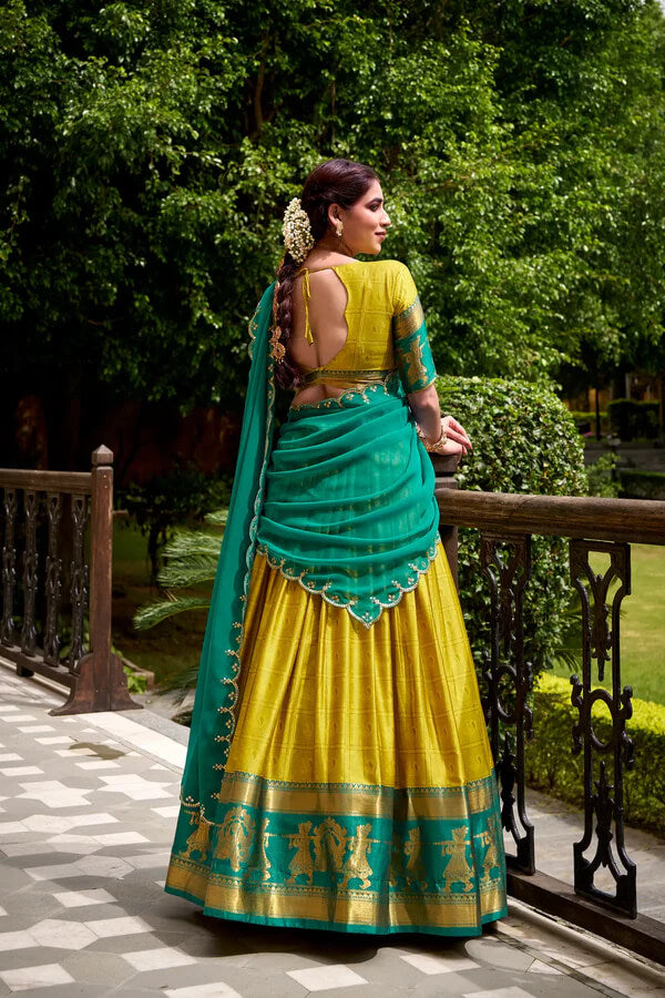 Ethnic Burnt Yellow Cotton Lehenga with Zari Embroidery