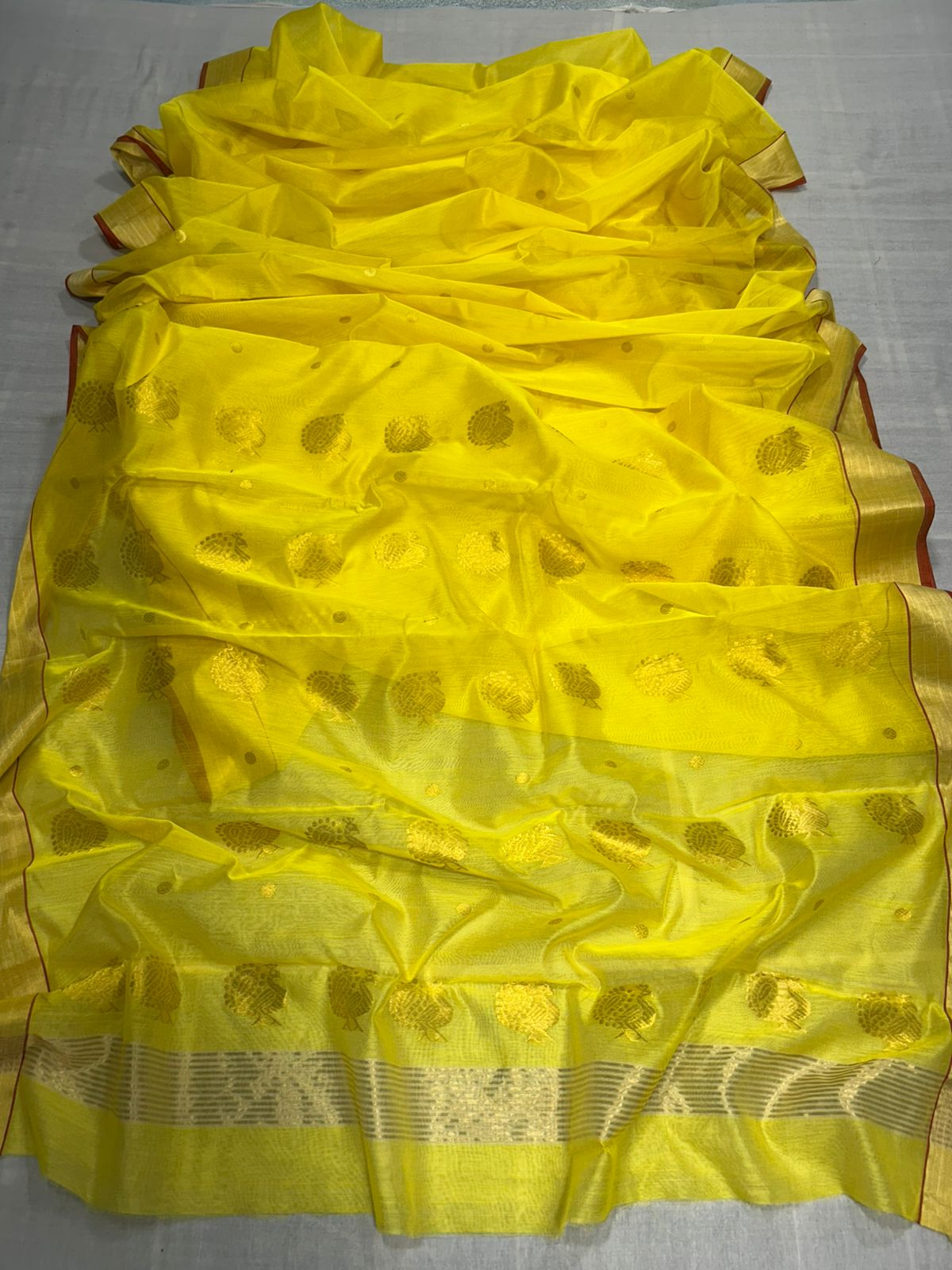 Yellow Chanderi Handloom Cotton Silk Saree