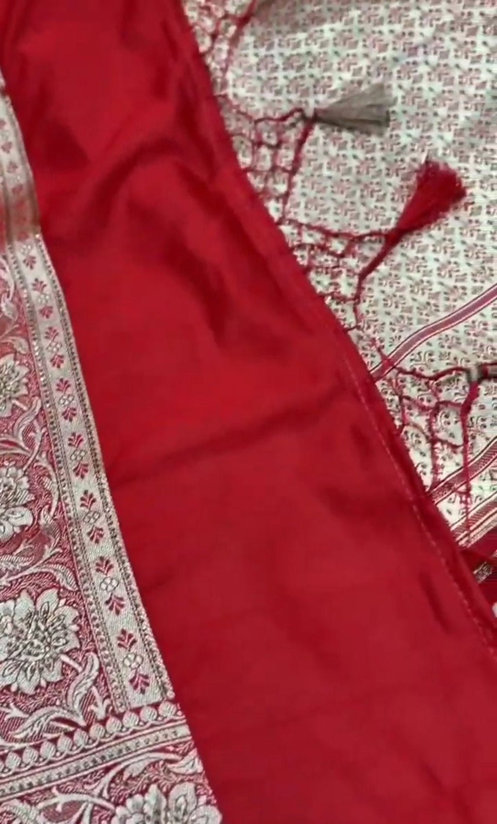 Red Banarasi Satin Katan Silk Swarovski Jangla Saree
