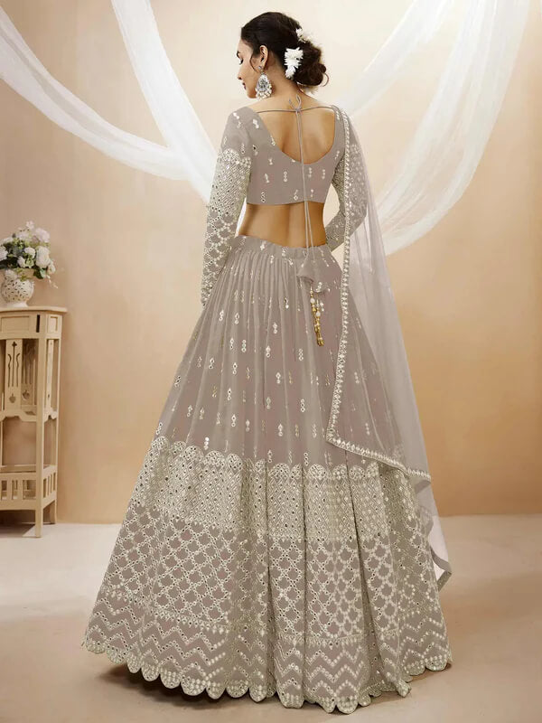 Grey Georgette Lehenga with Sequins & Zari Embroidery