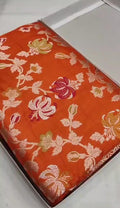 Dual Tone Orange Banarasi Handloom Katan Silk Meenakari Saree