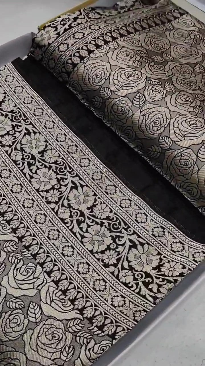 Black Banarasi Handloom Katan Silk Brocade Saree