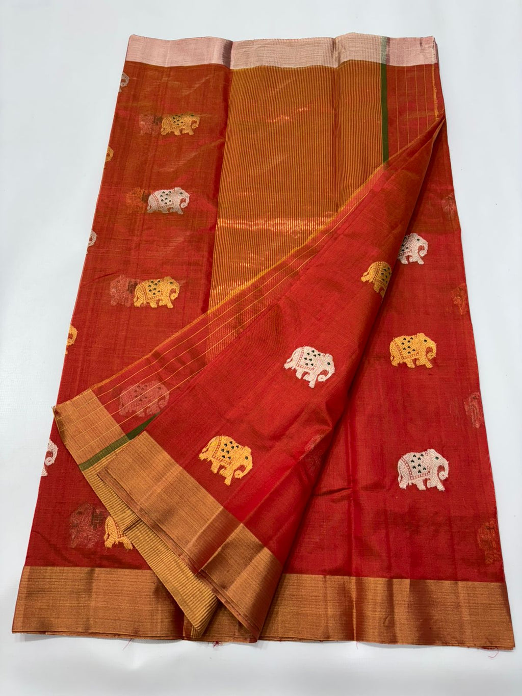Chilly Red Chanderi Handloom Pattu Silk Eknal Buttas Saree