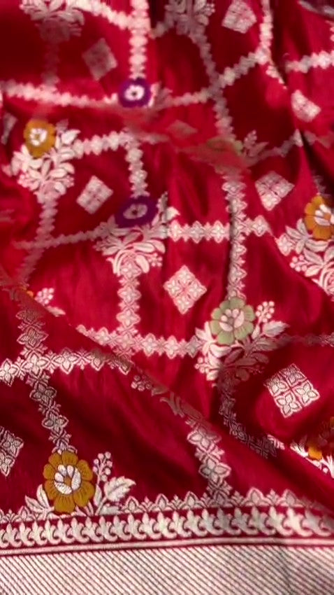 Rustic Red Banarasi Handloom Katan Silk Meenakari Saree