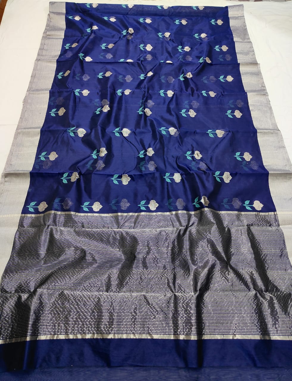 Midnight Blue Chanderi Handloom Pattu Silk Meenakari Saree