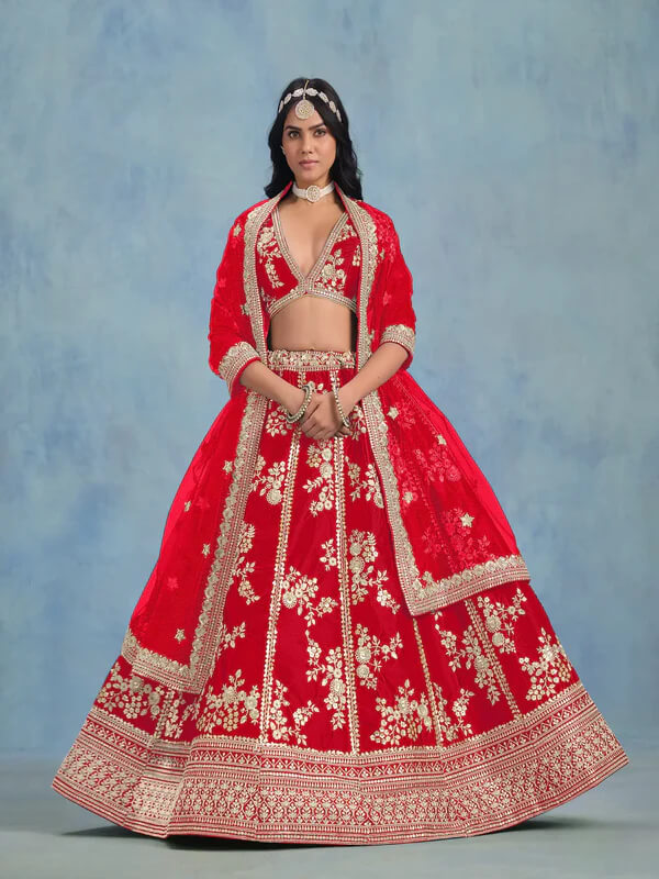 Elegant Red Art Silk Lehenga with Embroidery