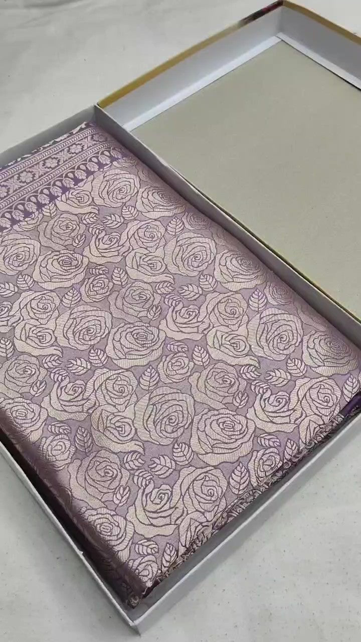 Lavender Banarasi Handloom Katan Silk Brocade Saree
