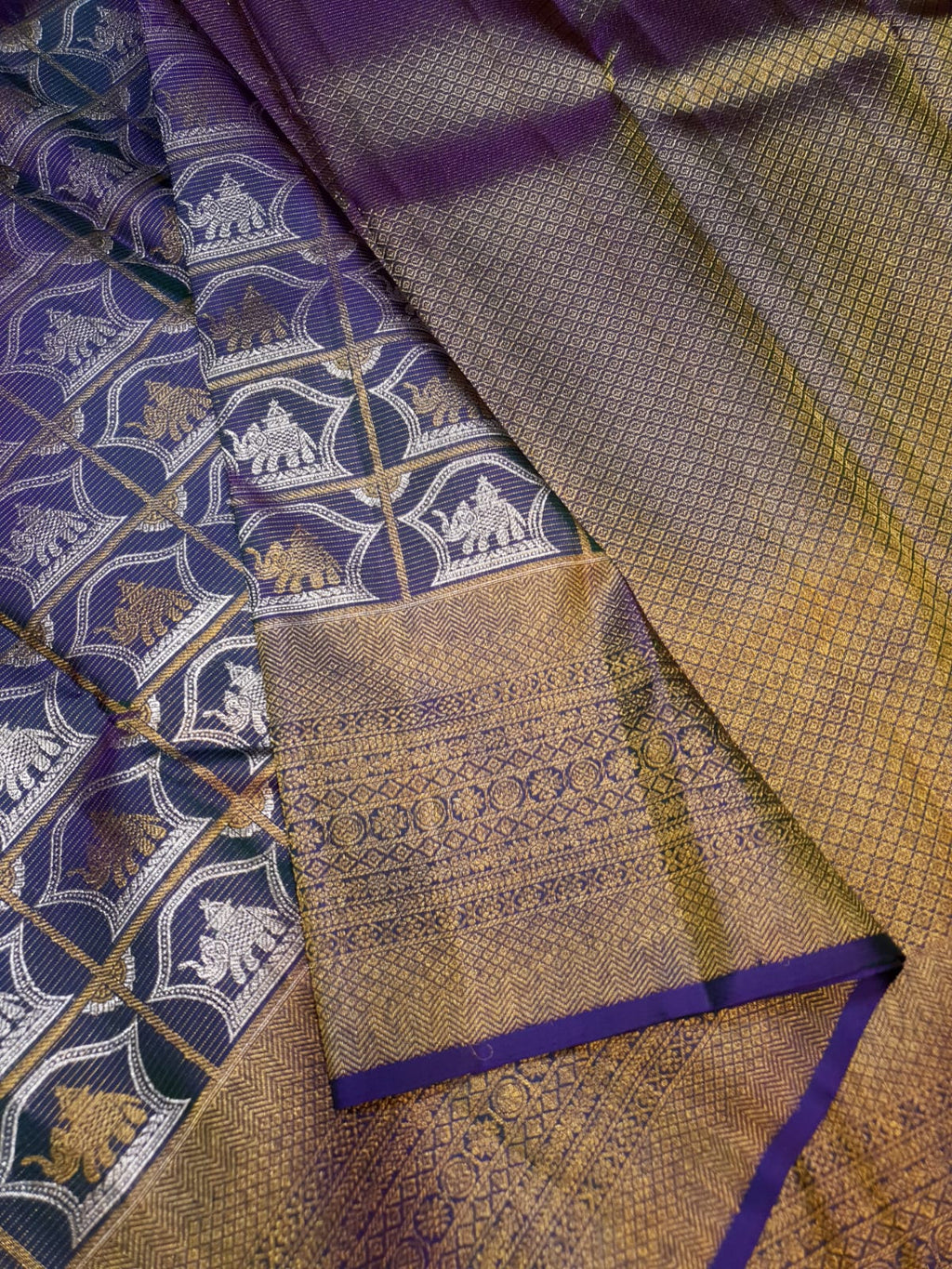 Dual Tone Purple Kanchipuram Handloom 2G Gold Pattu Silk Saree