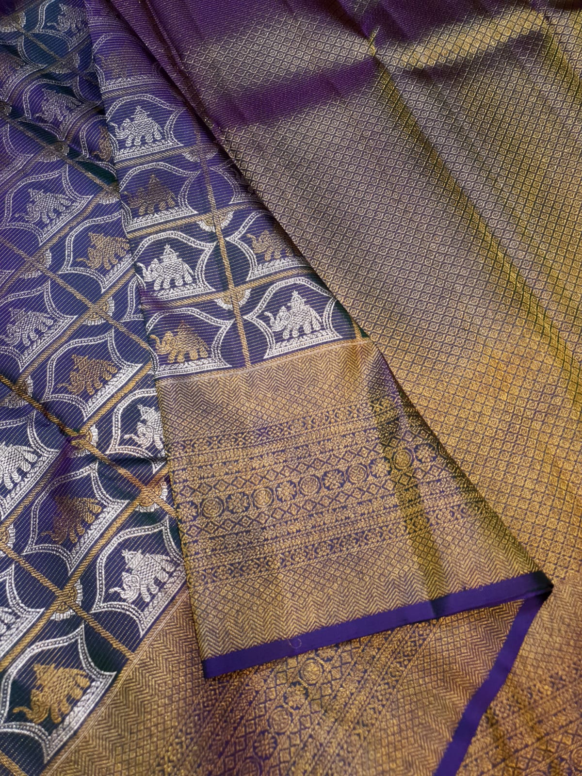 Dual Tone Purple Kanchipuram Handloom 2G Gold Pattu Silk Saree