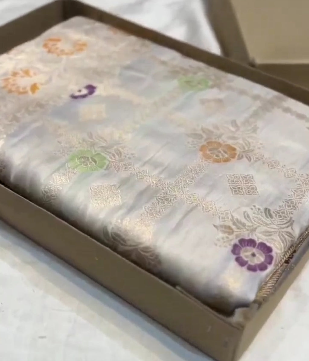 Dual Tone Icy Blue Banarasi Handloom Katan Silk Meenakari Saree