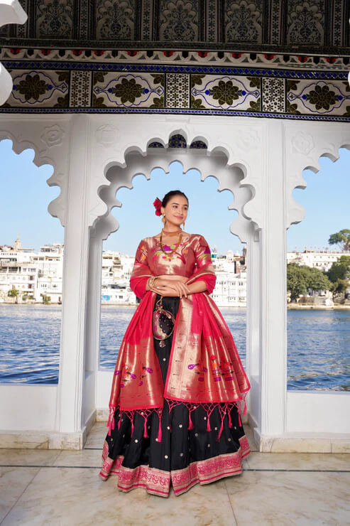 Black Paithani Jacquard Silk Lehenga for Bridal & Festive Wear