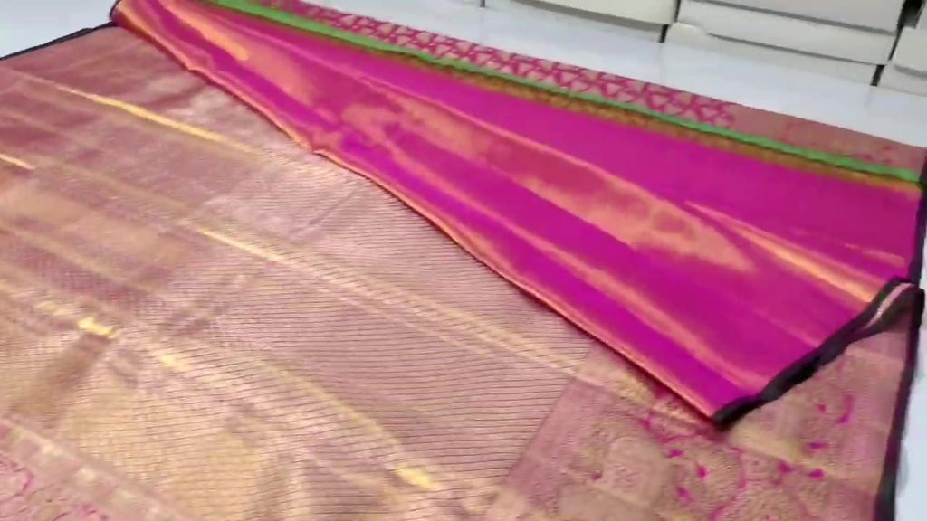 Hot Pink Kanchipuram Handloom Tissue Brocade Silk Saree