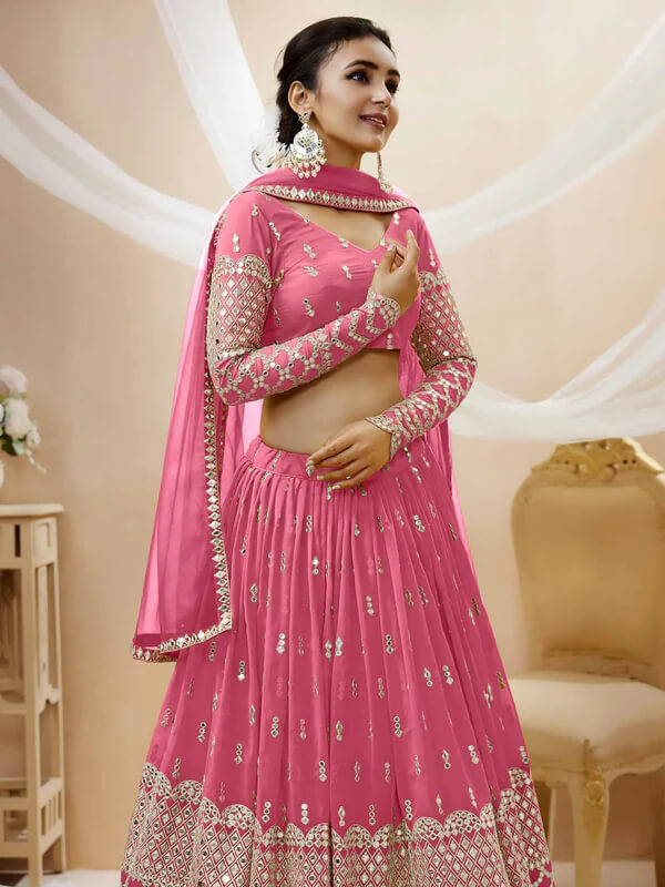 Light Pink Georgette Lehenga with Sequins & Zari Work