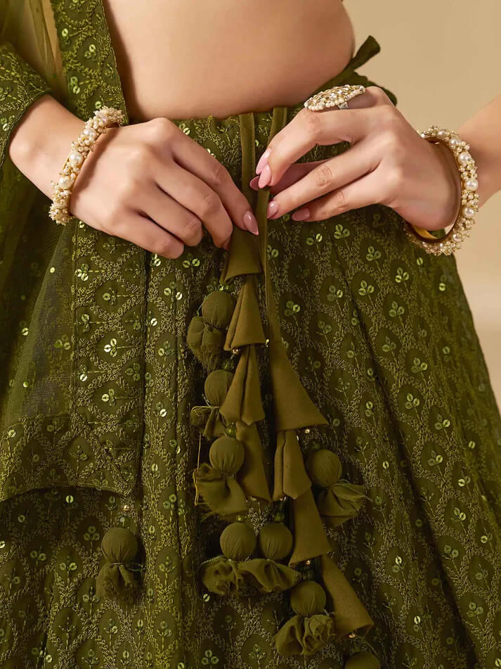 Mehendi Green Designer Lehenga with Sequins Embroidery