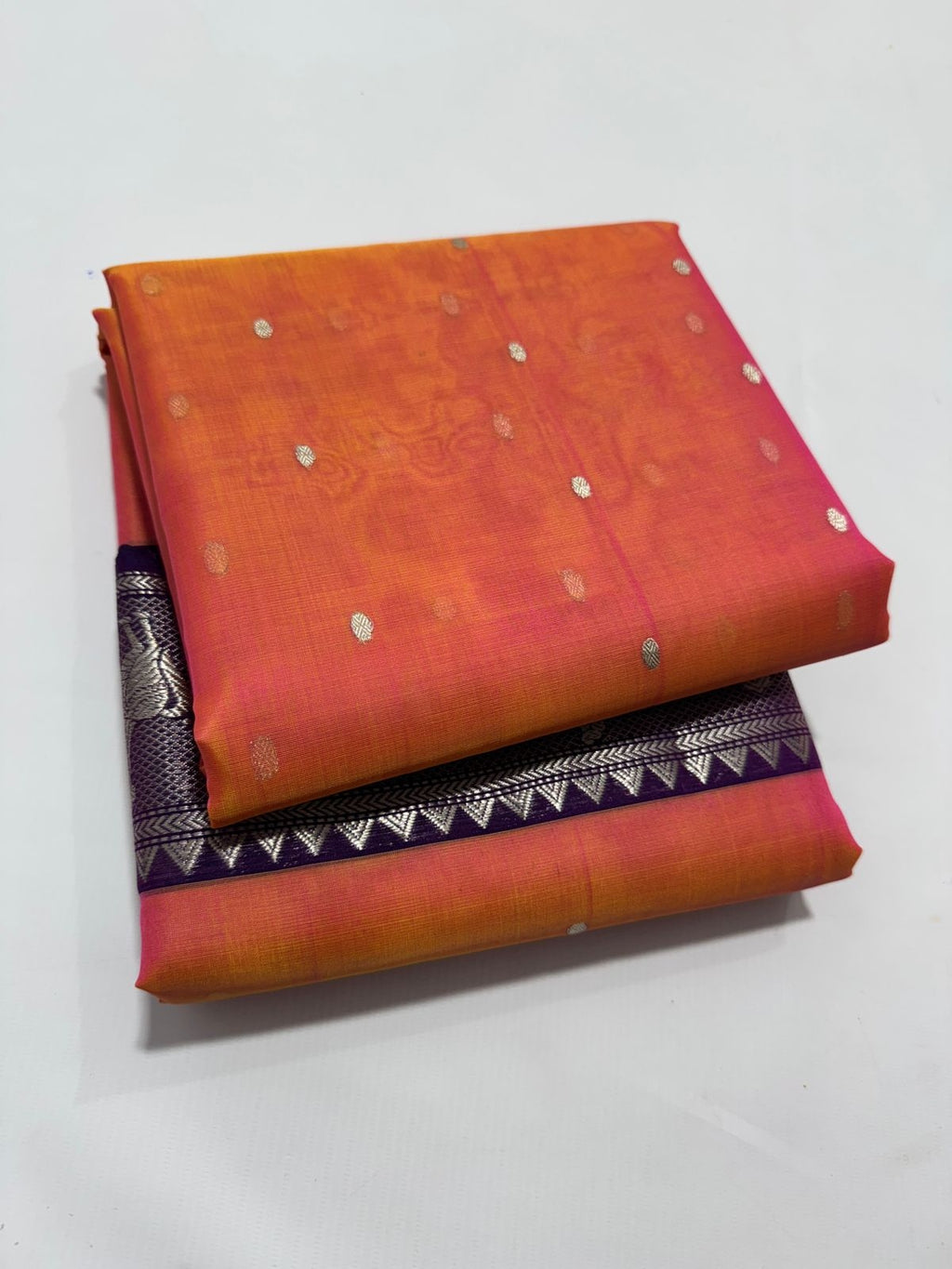 Dual Tone Orange Chanderi Handloom Katan Silk Nakshi Saree