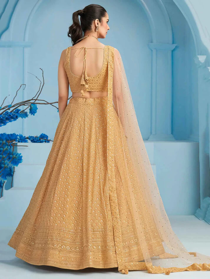 Beige Party Wear Lehenga with Sequins & Embroidery