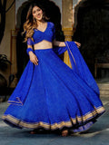 Blue Leheriya Georgette Lehenga with Zari Lace Work