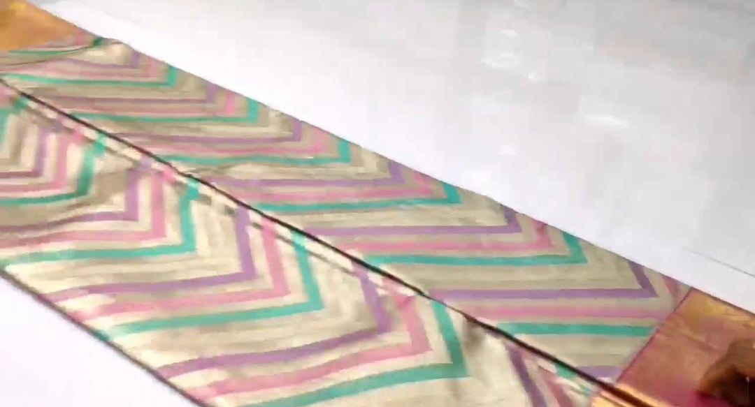 Multi Colour Kanchipuram Handloom Tissue Brocade Silk Saree