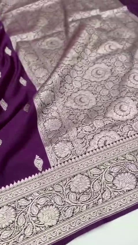 Dark Purple Banarasi Mashru Soft Silk Saree