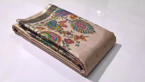 Beige Kanchipuram Handloom Kalamkari Tissue Silk Saree