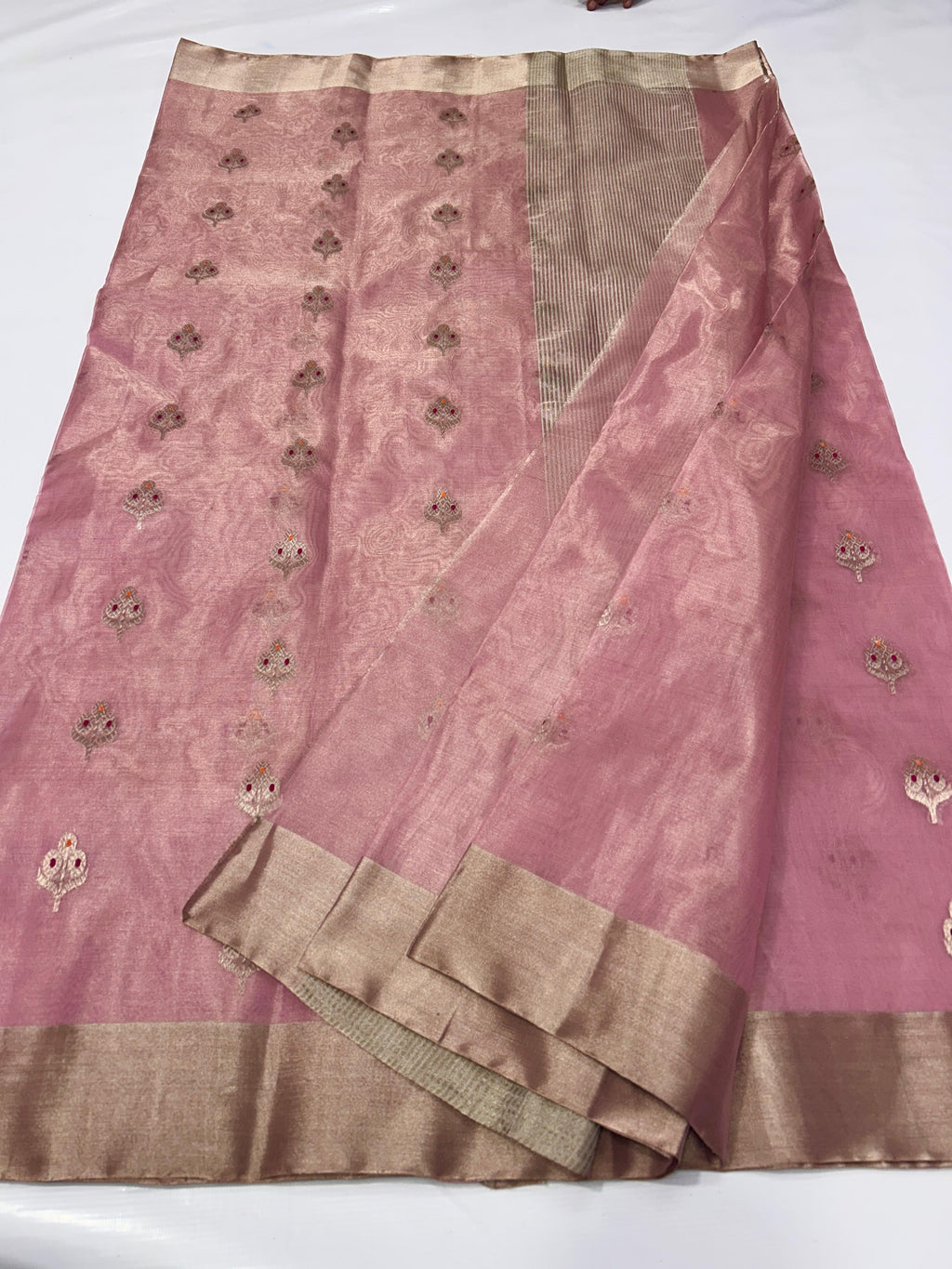 Pastel Peach Chanderi Handloom Katan Tissue Silk Meenakari Saree
