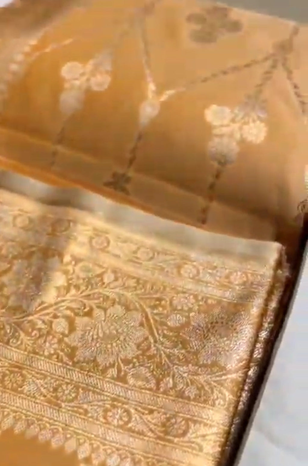 Pastel Mustard Banarasi Satin Katan Silk Saree