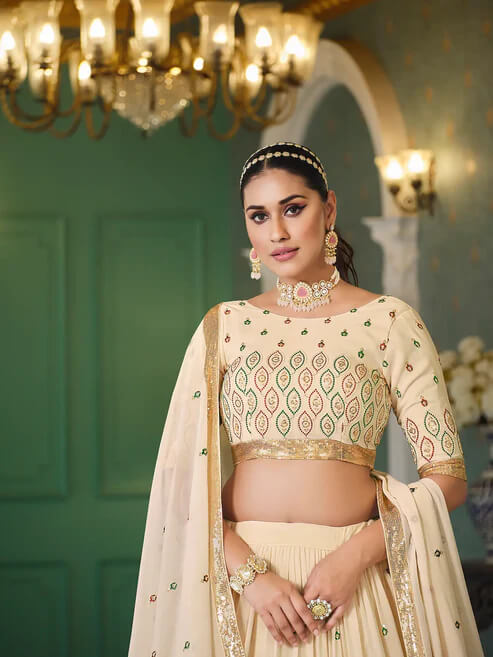 Graceful Beige Lehenga Choli for Weddings & Festivals